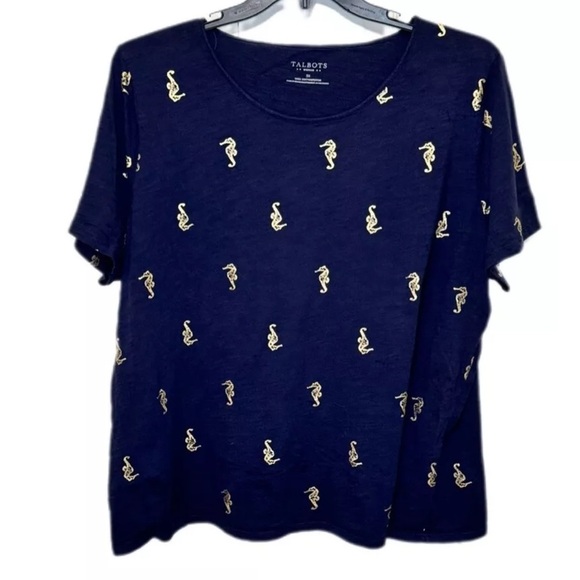 Talbots Navy Blue Seahorse Printed Women's Top - Picture 1 of 3